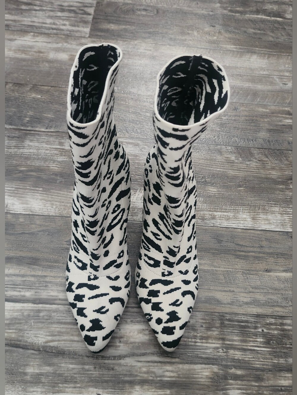 Azalea Wang Black & White Leopard Stretch Sock Booties - Women